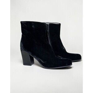 PRADA Black Velvet Ankle Boots Block Heel 38.5 Mid Calf Zipper Italy Luxury